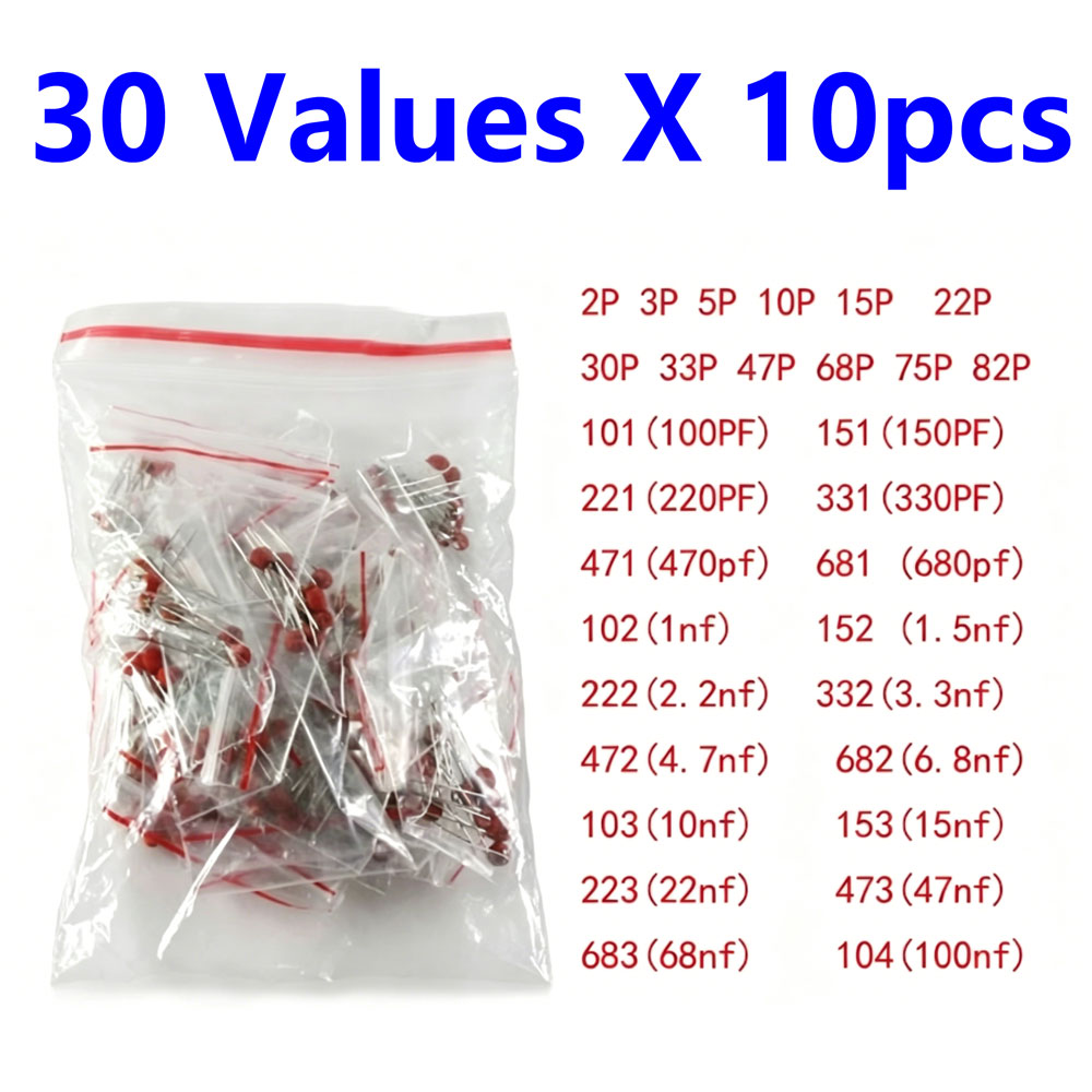 Capacitor Kit Assortment - 300 stuks keramische condensatorsetpakket 2PF-0.1UF 104